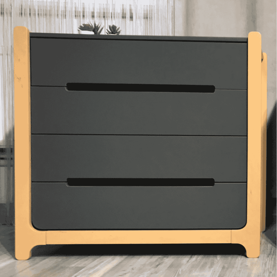Dětská komoda Markito Gekko Kids, 90x53x86cm, Tmavě šedá / Přírodní buk